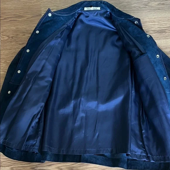 Men’s Vintage 1970s Navy Suede Belted Jacket, L - Picture 10 of 10